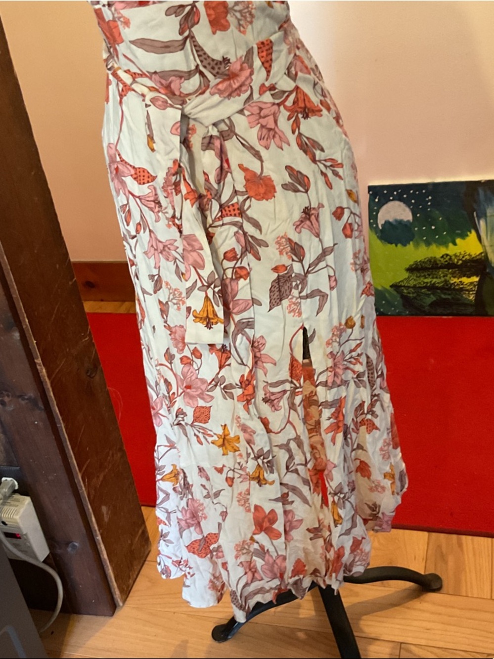 Floral Wrap Maxi Dress in Coral Pink and Cream - Picture 2 of 4